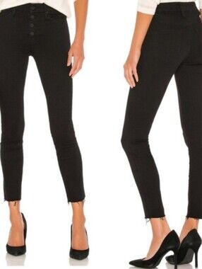 Mother The Pixie Ankle Fray Button Fly in Not Guilty Black